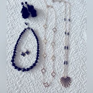 BUNDLE Black Gold Jewelry Necklace Earrings Studs Texas Clover Rose Classy Fun